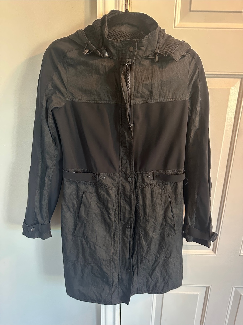 Elie Tahari Charcoal Hooded Trench Coat